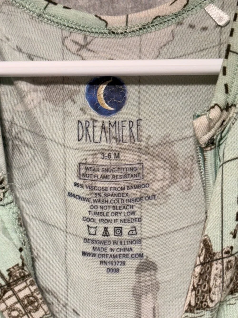 Dreamiere Infant Bamboo Pajamas 3-6M Treasure Map Convertible Footie